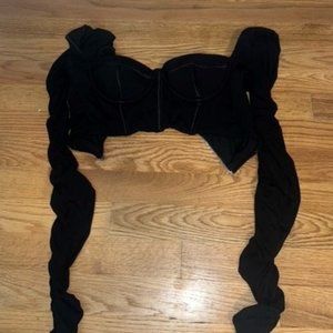 Black Long Sleeve Cropped Corset top